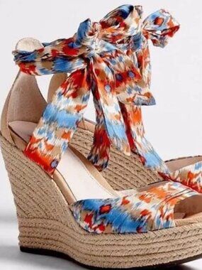 UGG Lucianna Ikat Wrap Wedge Sandals Size 7.5 Espadrille Platform Tie Ankle